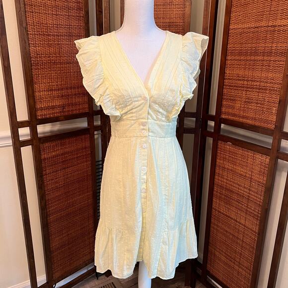 Lulu’s Dreaming of You Yellow Dress Ruffled Size Medium Flutter Sleeves - Picture 3 of 9
